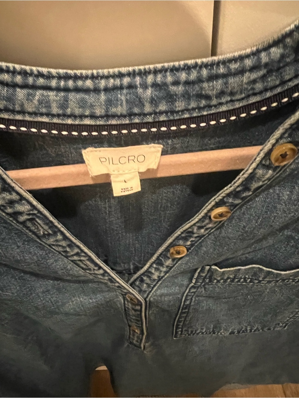 Pilcro Vintage Wash Denim Button-Front Relaxed Shirt in Blue
